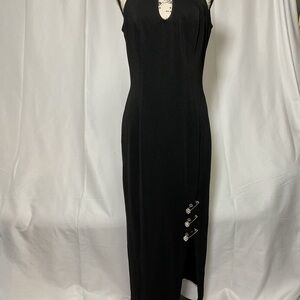 Black Asymmetrical Sheath Dress with Halter Neckline